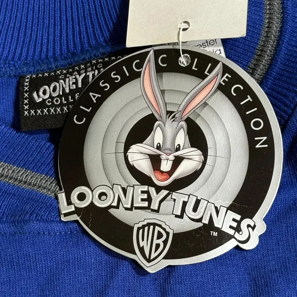 Vintage Looney Tunes Sweatshirt Boys Medium Blue Sylvester Tweety Embroidered
